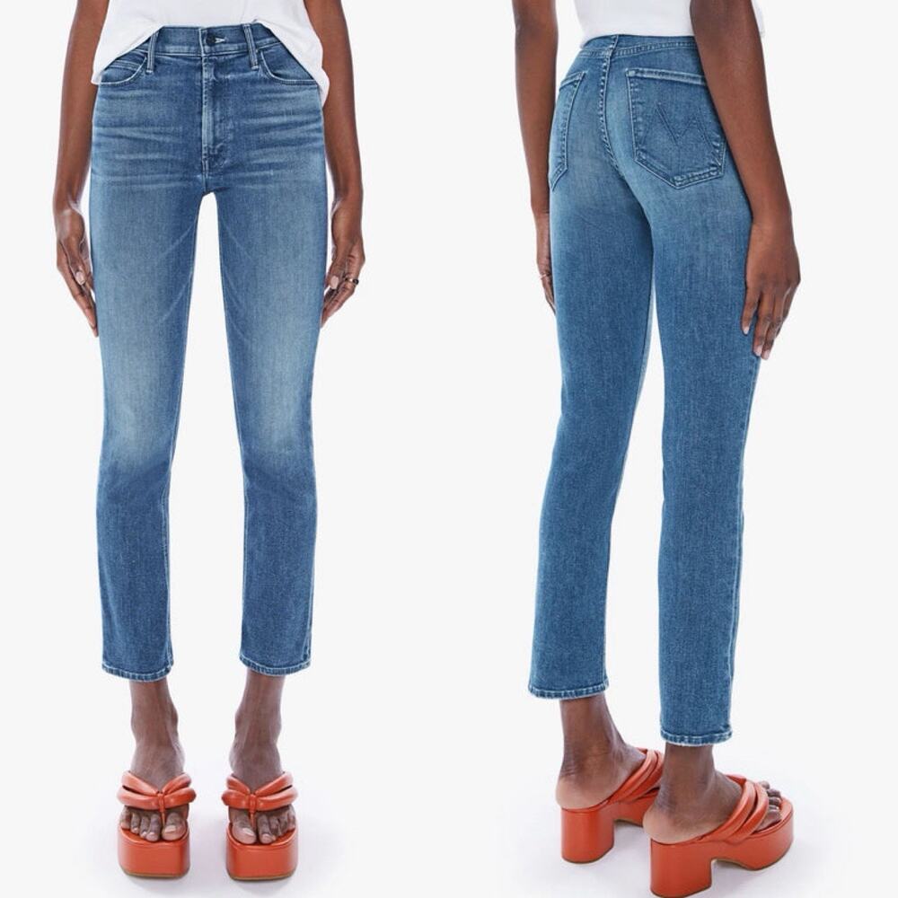 MOTHER The Mid Rise Dazzler Ankle Jeans Womens 23 Wish On A Star Raw Hem